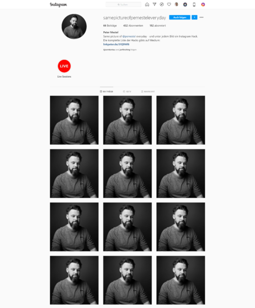 Peter Mestel: Bei Instagram immer dasselbe Bild posten – mit jeweils einem Instagram-Tipp